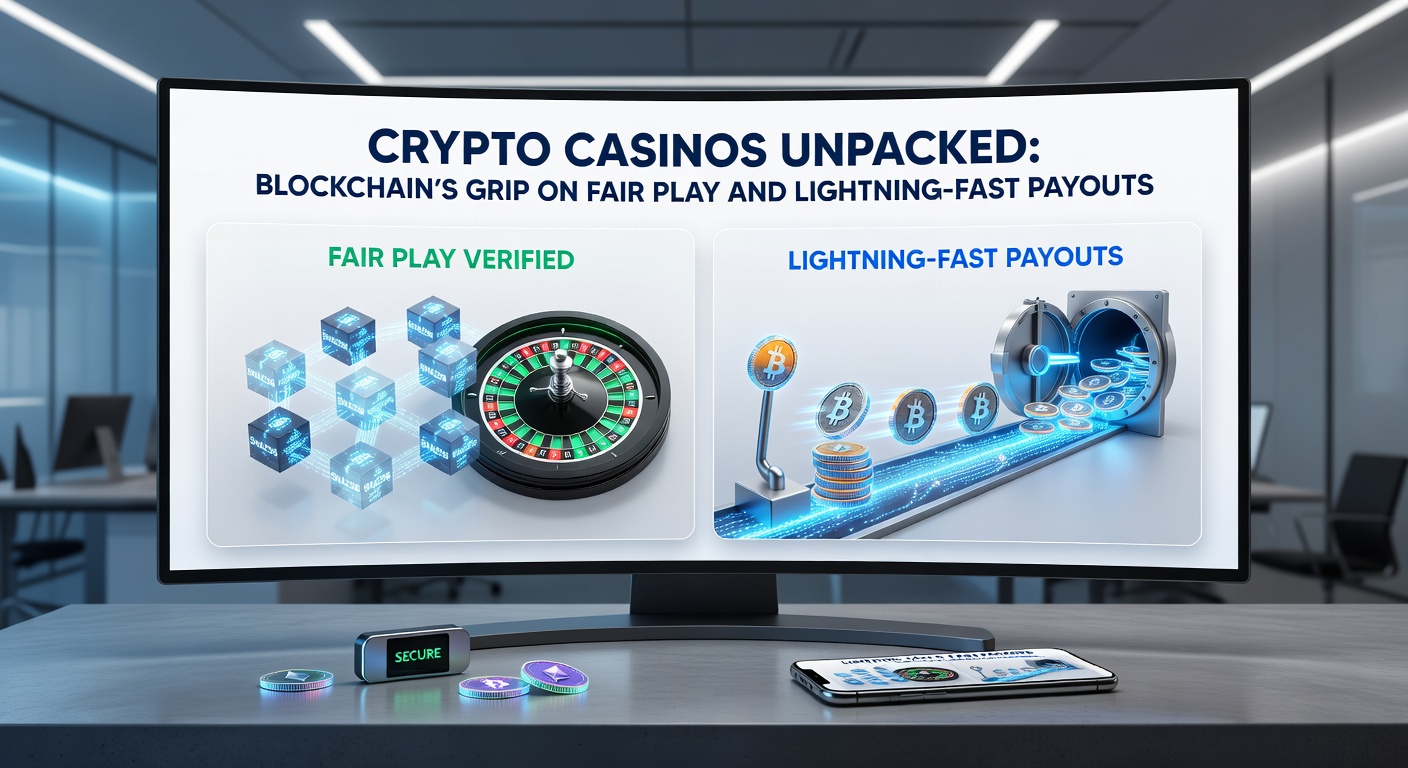 Schnelle Krypto-Auszahlungen dargestellt durch Blitzsymbole und Wallet-Integrationen in einem Casino-App-Interface