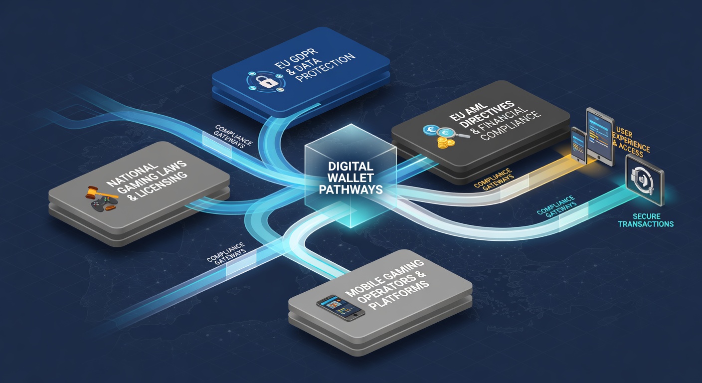 Darstellung von regulatorischen Schichten und Wallet-Transaktionsflüssen in europäischen mobilen Gaming-Umgebungen